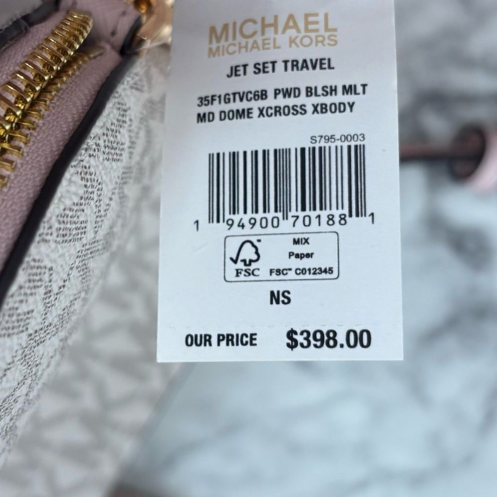 Michael Kors Jet Set Travel Medium Dome Shoulder Crossbody Bag MK Pale Gold NWT - Picture 3 of 9